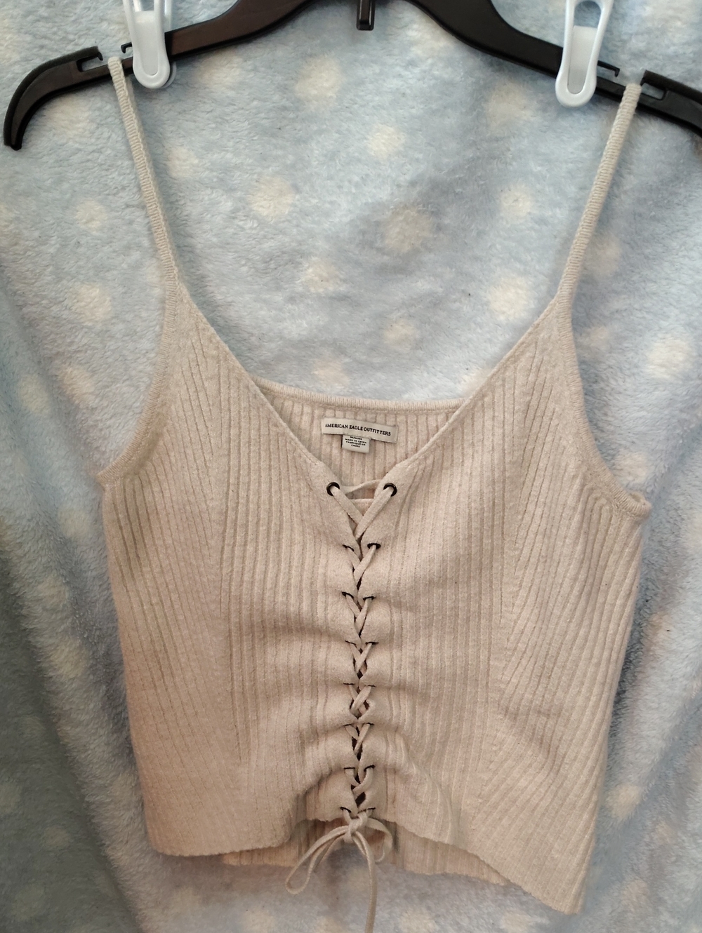 American Eagle Outfitters Light Beige Ribbed Lace-Up Camisole